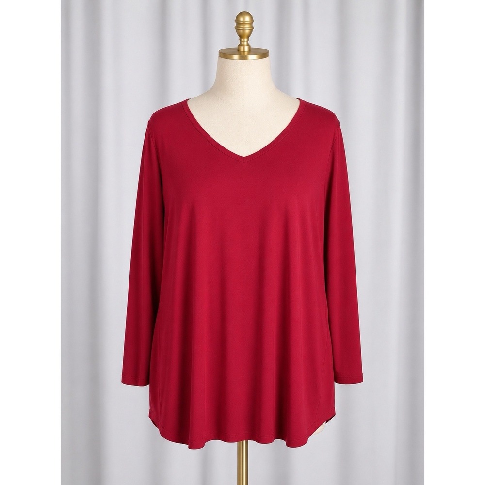 Susan Graver Modern Essentials Liquid Knit Tunic Top Travel Stretch Red Size XL